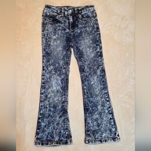 Truce Girls Stretch Flare Pants Size 7 |Acid Wash Denim-Look Retro 90s Y2K Style